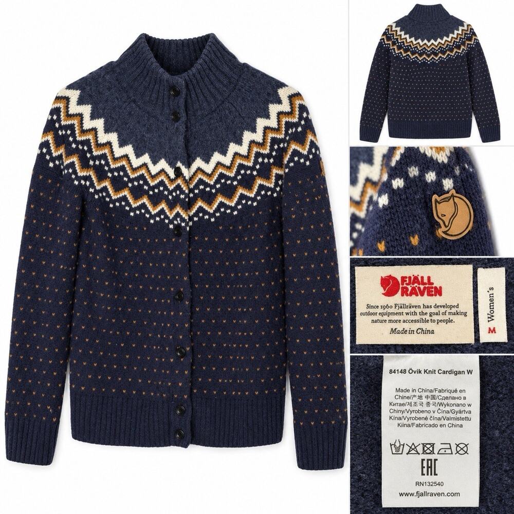 Fjall Raven Fjallraven Cardigan Women’s M Navy Fair Isle Wool Nordic Sweater